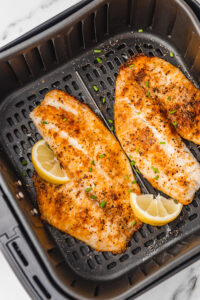 Air-fried frozen fish with crisp exterior and moist texture