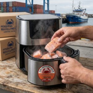 Air fryer cooking a frozen salmon fillet evenly