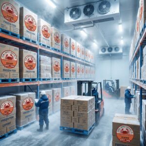 Frozen fish stored at controlled temperature in cold storage
