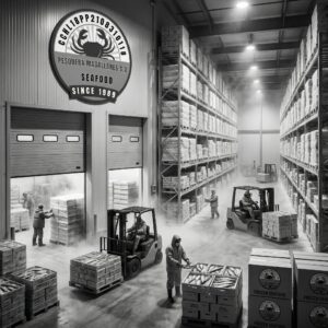 Frozen seafood stored under temperature-controlled conditions for export